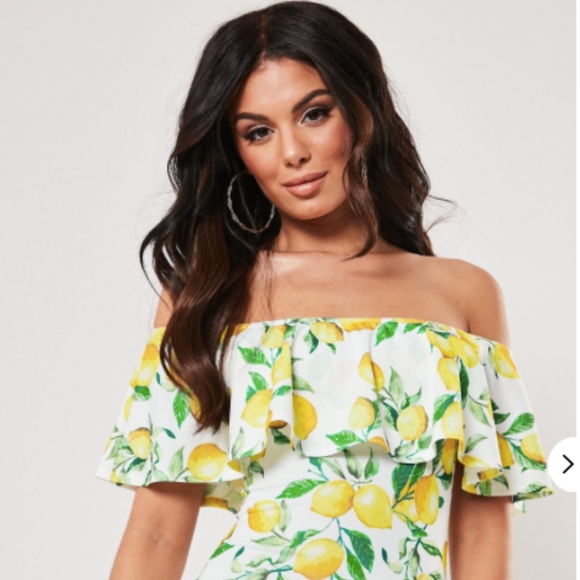 Host Pic🎉Yellow lemon print bardot dress Small/Me - Picture 8 of 8